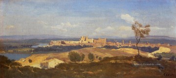  ein - Avignon gesehen von Villenueve les Avignon plein air Romantik Jean Baptiste Camille Corot